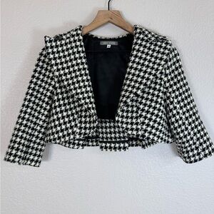 Louis Verdad Designer Cropped Houndstooth Tweed Blazer Jacket size Small